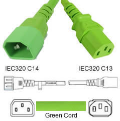 Kaltgeräteverlängerung C14 zu C13 grün 1.0m 10A 250V H05VV-F 3x0.75