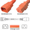 Netzkabel orange C14 zu C19 , 1.5m 15A 250V SJT 14/3, UL
