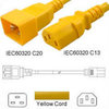 Yellow Power Cord C20 to C13 0.3m 15A 250V 14/3 SJT, UL/cUL