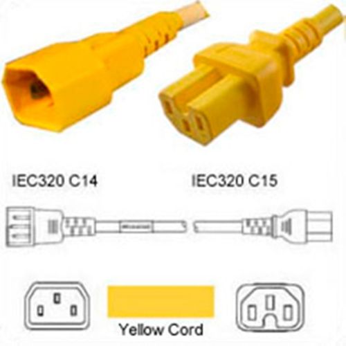 Warmgerätekabel C14 zu C15 1.8m 15A/250V, 14/3 SJT, Farbe gelb, UL/Cul