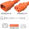 Kaltgeräteverlängerung C14 zu C13 orange 0,9m 10A/250V 18/3SJT, UL/cUL