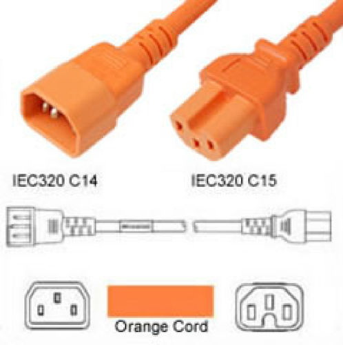 Netzkabel C14 zu C15 orange 0,5m 10A 250V H05V2V2-F 3x1.00