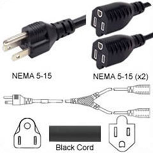 Splitter Power Cord NEMA 5-15 Stecker zu 2 Way NEMA 5-15 Buchse 0,36m