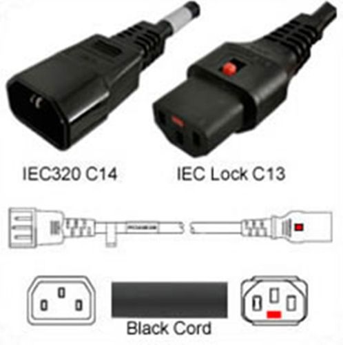 Kaltgerätekabel C14 zu C13 IEC Lock 1,5m 10A 250V H05VV-F, 3x1mm²