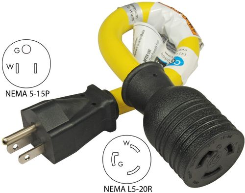 Adapterkabel Nema 5-15 zu L5-20 30cm gelb 15A/125V 12/3 STW