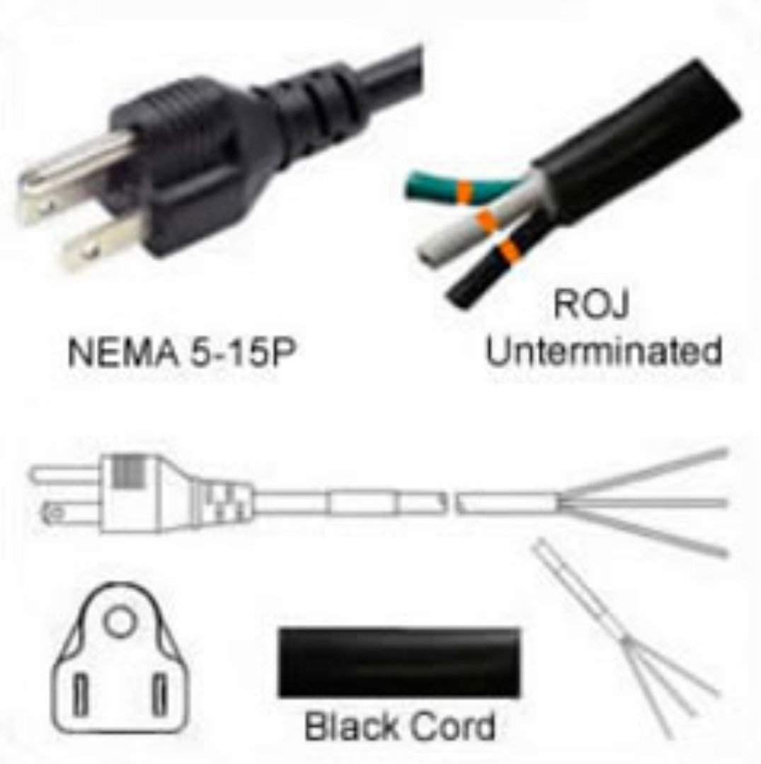 US Netzanschlusskabel - Nema 5-15 Plug to ROJ 10a/125v 18/3 SJT 200 cm