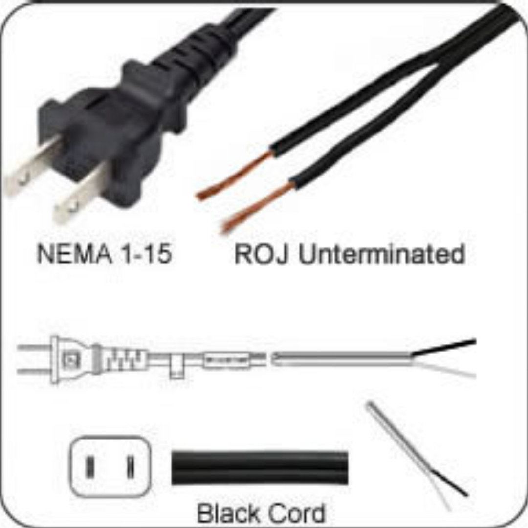 US Netzanschlusskabel - Nema 1-15 Plug to ROJ 10a/125v 18/3 SJT 200 cm