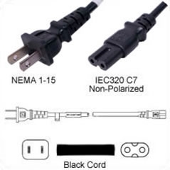 Netzkabel USA NEMA 1-15 -> C7, 18AWG, SPT-2, 10A/125V, 180 cm, UL/cUL