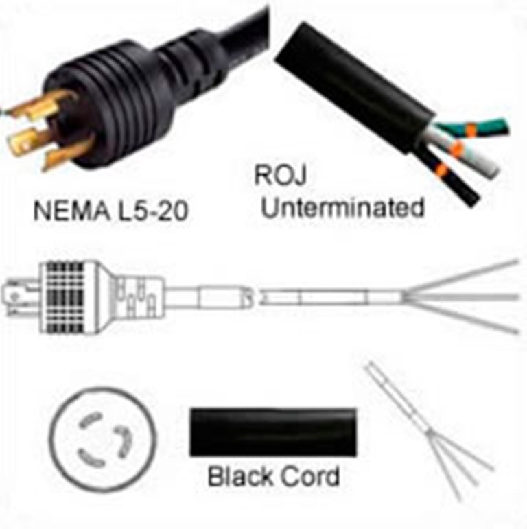 US Netzanschlusskabel - 12AWG Nema L5-20 Plug to ROJ 320 cm, UL