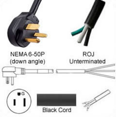 US Netzanschlusskabel - 6AWG Nema 6-50 Plug to ROJ 320 cm