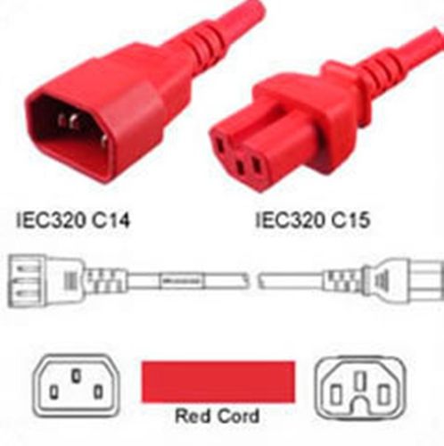 Warmgerätekabel C14 zu C15 0.9m 15A/250V, 14/3 SJT, Farbe rot, UL/Cul