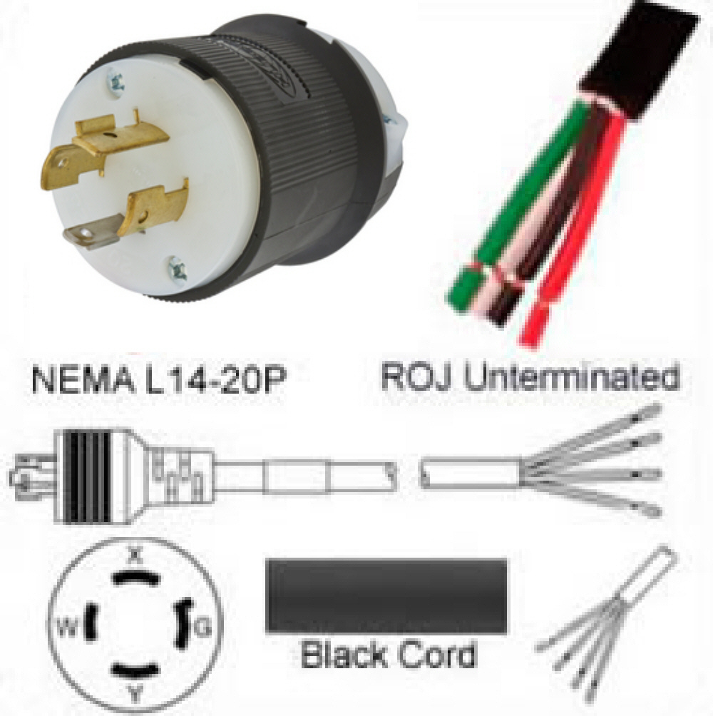 US Netzanschlusskabel - Nema L14-20P zu ROJ, 20A, 125/250V, 12/4AWG, 304 cm