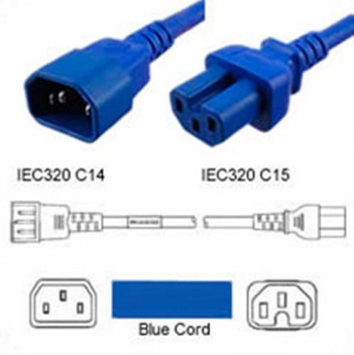Warmgerätekabel C14 zu C15 1.2m 15A/250V, 14/3 SJT, blau, UL/Cul