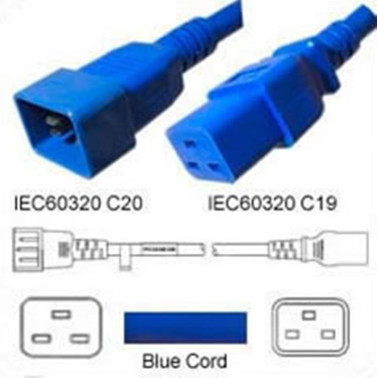 Netzkabel C20 zu C19 blau 0.6m 16A 250V H05VV-F 3x1.5