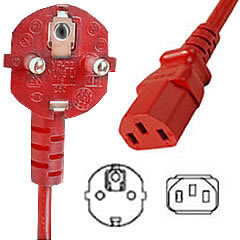 Netzkabel rot Stecker CEE 7/7 90°/IEC 60320-C13, 250cm, 3x1.0, CE