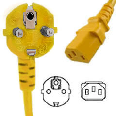 Netzkabel gelb Stecker CEE 7/7 90°/IEC 60320-C13, 180cm, CE