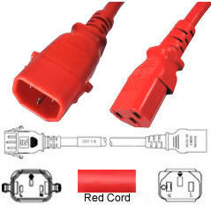 Kaltgeräteverlängerung rot P-Lock C14 zu C13 1,5m 10A 250V H05VV-F 3x0.75mm²