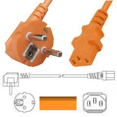 Netzkabel orange Stecker CEE 7/7 90°/IEC 60320-C13, 180cm, 3x0.75, CE