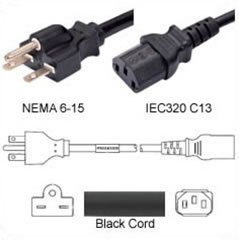 Netzkabel USA NEMA 6-15 -> C13, 14AWG, SJT, 15A/250V, 300 cm