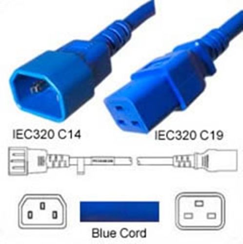 Netzkabel blau C14 zu C19, 2,0m 15A 250V SJT 14/3, UL