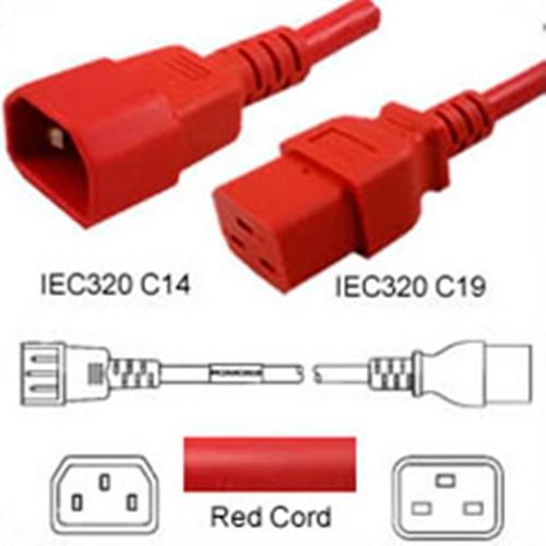 Netzkabel rot C14 zu C19, 3.0m 15A 250V SJT 14/3, UL