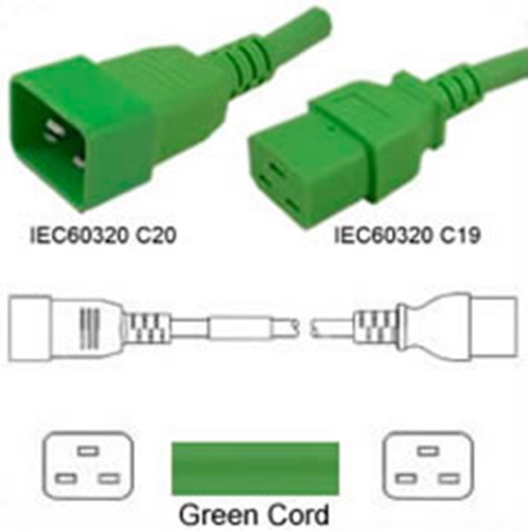 Netzkabel C20 zu C19 grün 1.8m 16A 250V H05VV-F 3x1.5