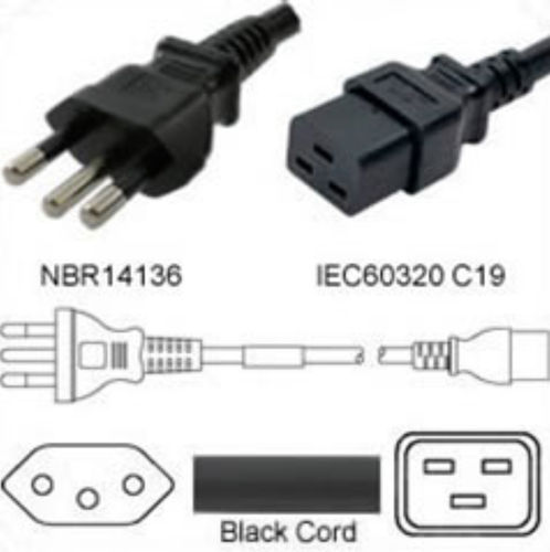 Netzkabel Brasilien NBR 14136 to IEC60320-C19 3.0m 16A 250V H05VV-F 3x1.50