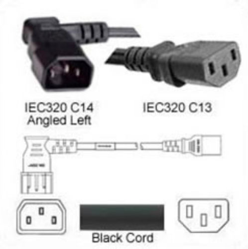 Kaltgerätekabel schwarz C14 links gewinkelt zu C13 1.8m 10A 250V 18/3 SJT