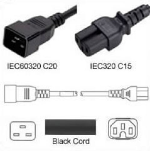 Netzkabel schwarz C20 zu C15, 2,5 Meter, 10A 250V, H05V2V2-F 3x1.00mm², VDE