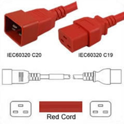 Hybrid Netzkabel C20 zu C19 rot 1.8m 16A 250V H05VV-F/SJT/HVCTF / 1.50mm²/15 AWG/2.00mm²