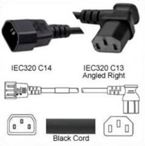Kaltgerätekabel schwarz C14 zu C13 rechts gewinkelt 1.8m 10A 250V 18AWG UL/cUL