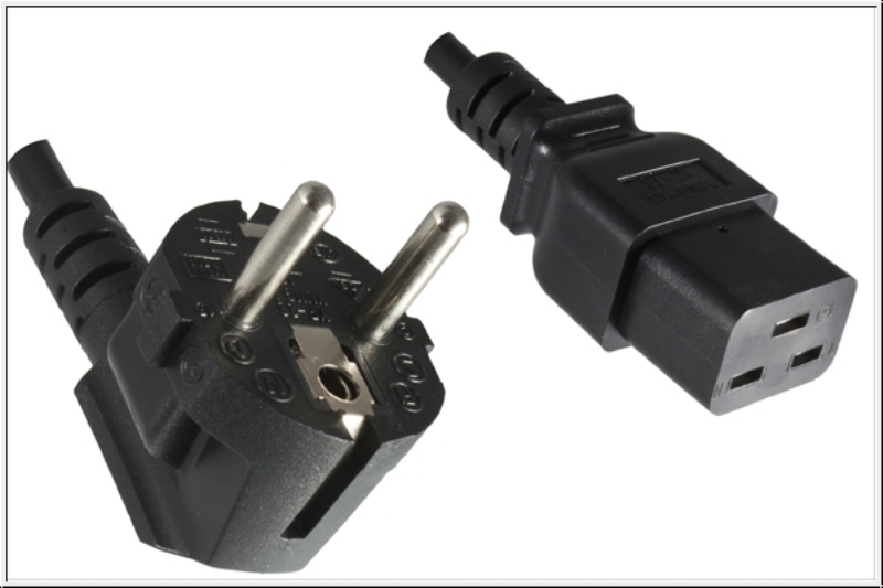 Netzkabel Stecker CEE 7/7 90° / IEC 60320-C19, schwarz; 1.50mm²; 500cm