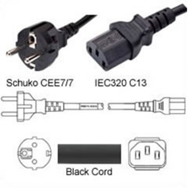 Netzkabel schwarz Stecker CEE 7/7 gerade / IEC 60320-C13, 250cm, CE