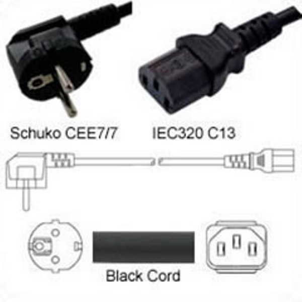Netzkabel schwarz Stecker CEE 7/7 90° / IEC 60320-C13, 50cm, CE