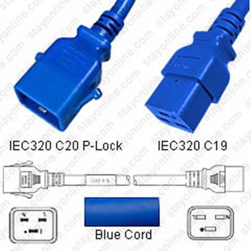 Netzkabel blau P-Lock C20 zu C19 1,0m 16A 250V H05VV-F 3x1.50mm²