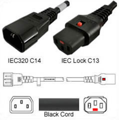 Kaltgerätekabel C14 zu C13 IEC Lock 2,0m 10A 250V H05VV-F, 3 x 1mm²