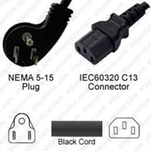 Netzkabel USA NEMA 5-15 45°abgewinkelt -> C13, 18/3 SVT, 10A/125V, 180 cm