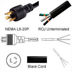 US Netzanschlusskabel - SJT 12AWG Nema L6-20 Plug to ROJ 300 cm