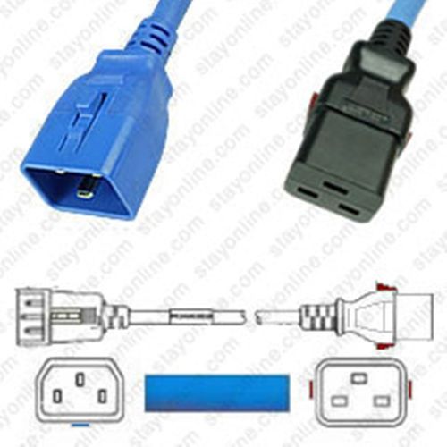 W-Lock Netzkabel C19 zu C20 blau 1,8m 20A/250V 12/3 SJT US, Canada - cULus