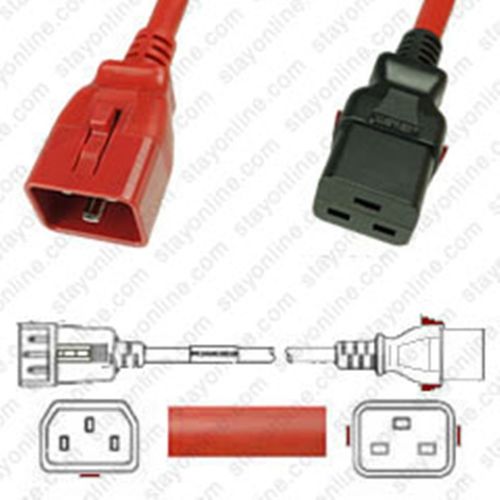 W-Lock Hybrid Netzkabel C19 zu C20 rot 1,8m 16A/250V H05VV-F3G1.5 & 15/3 SJT