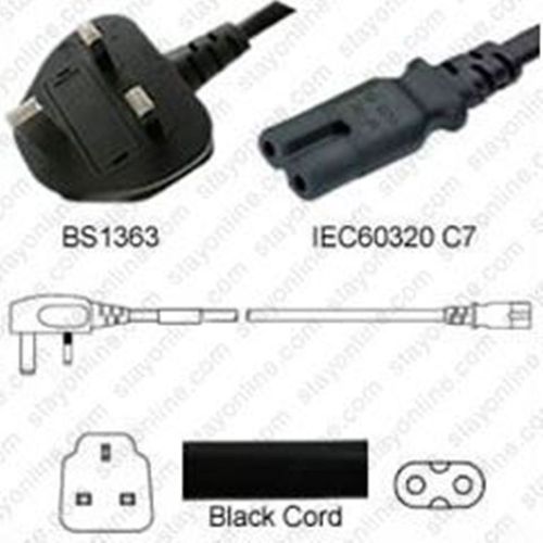 Netzkabel UK BS1363 Angled Plug zu C7, 1.8m 2.5A/250V H03VVH2-F2.75