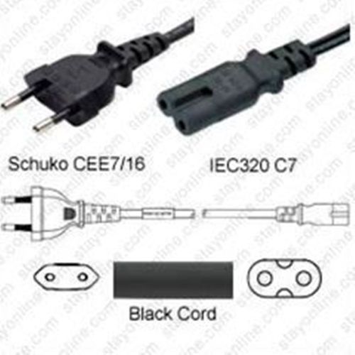 Netzkabel Europe CEE7/16 Plug zu C7, 1.8m 2.5A/250V H03VVH2-F2.75