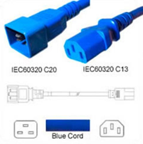 Netzkabel blau C20 zu C13 0.9m 10A 250V 18/3 SJT, UL/cUL