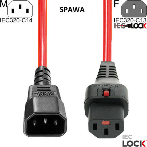 Kaltgerätekabel rot C14 zu C13 IEC Lock 0,5m 10A 250V H05VV-F, 3x1mm²