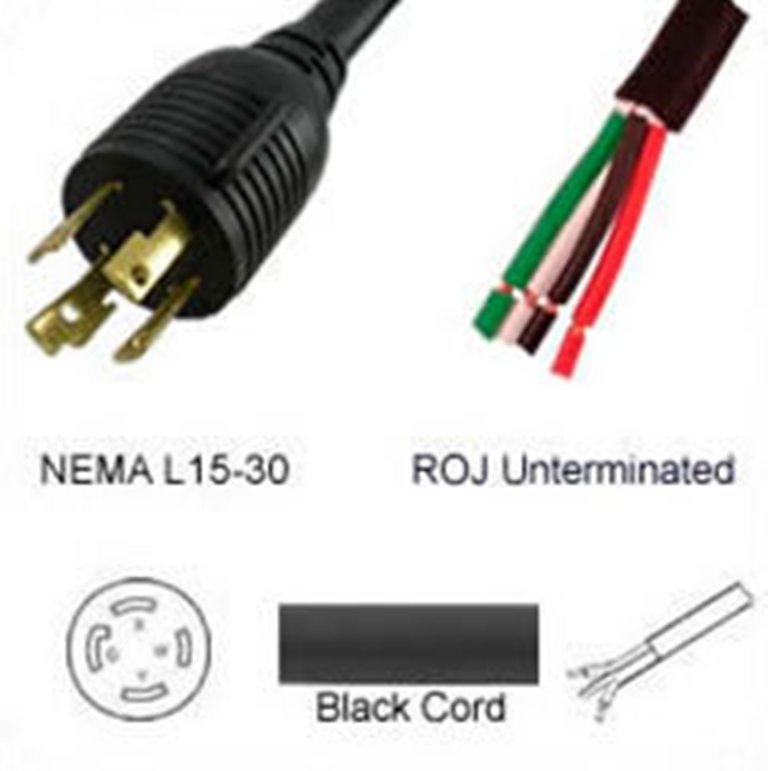 US Netzanschlusskabel - 8AWG Nema L15-30 Plug to ROJ 450 cm 30A/250V 8/4 SOOW
