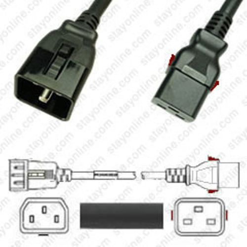 W-Lock Hybrid Netzkabel C19 zu C20 schwarz 1,8m 16A/250V H05VV-F3G1.5 & 15/3 SJT