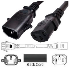 Black Power Cord P-Lock C14 zu C13 4,5m 15A/250V 14/3 SJT